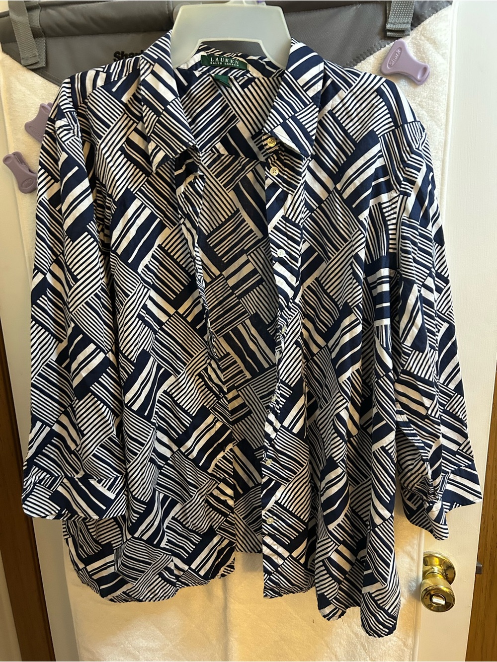 Lauren Ralph Lauren Navy & White Geometric Women's Shirt